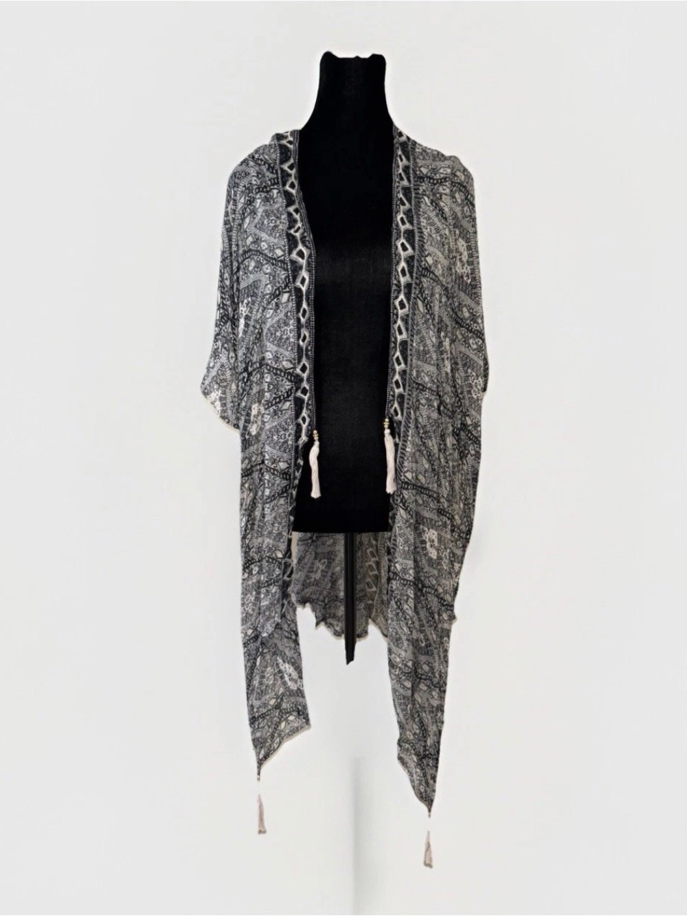 Michael Stars Ruana Top Wrap Poncho Bathing Suit Cover Up Boho Festival Tassels